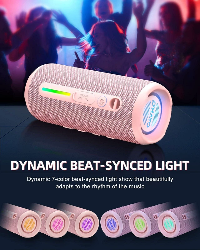 Alt view image 6 of 7 - OHAYO Portable Bluetooth Speaker IPX7 Waterproof, 24W Wireless Stereo Speaker with Extra Bass, Bluetooth 5.3, 30-Hour Playtime & Colorful LED Lights for Pool, Camping, Beach, Party (Black)
