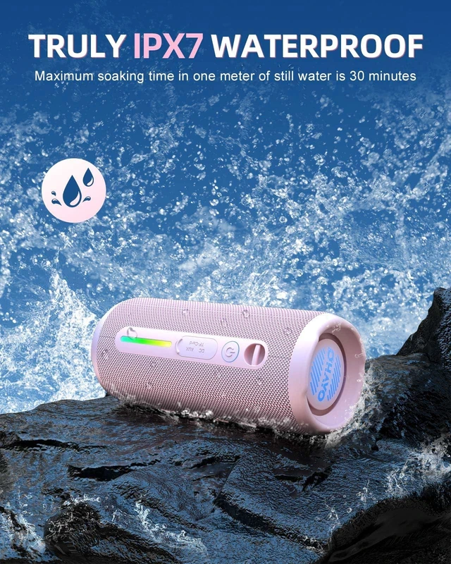 Alt view image 3 of 7 - OHAYO Portable Bluetooth Speaker IPX7 Waterproof, 24W Wireless Stereo Speaker with Extra Bass, Bluetooth 5.3, 30-Hour Playtime & Colorful LED Lights for Pool, Camping, Beach, Party (Black)