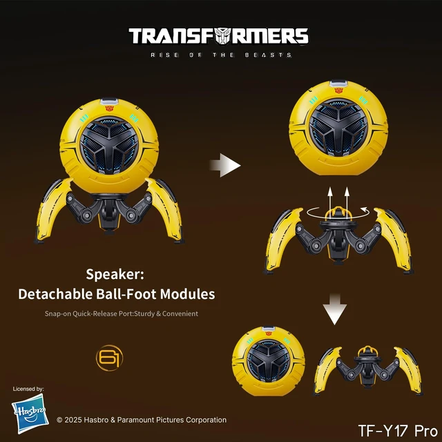 Alt view image 3 of 7 - Transformers TF-Y17Pro Mecha Bluetooth TWS Speaker, 10W Hi-Fi 57mm Driver, Portable RGB Speaker with Detachable Foldable Tri-Pedal Stand, 2000mAh, Gaming Desk Décor Autobots (Bumblebee Yellow)