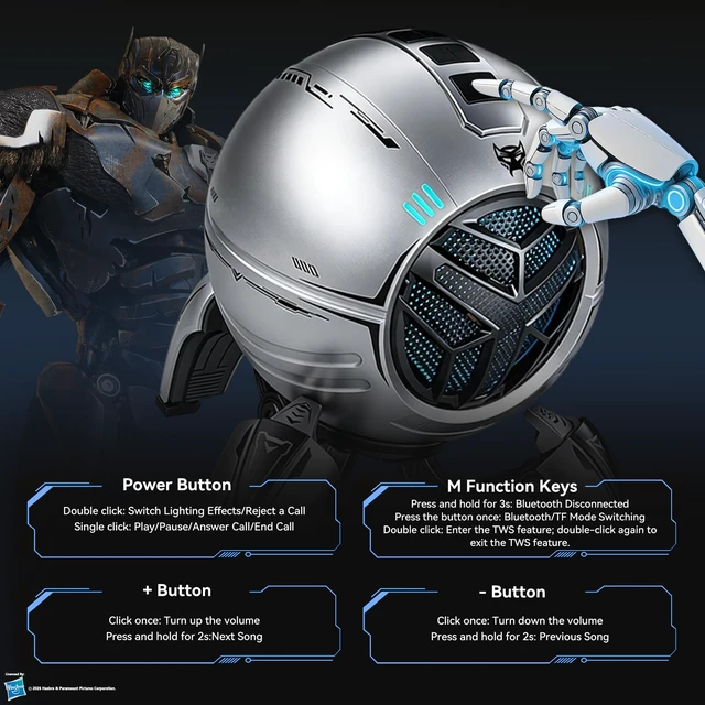 Alt view image 4 of 7 - Transformers Speakers Bluetooth Wireless, Bluetooth 5.4, TWS Pairing | Wireless Portable Speaker with Bass, 2000mAh, Colorful RGB Light, Detachable Foldable Tri-Pedal Stand for outdoor,home,travel