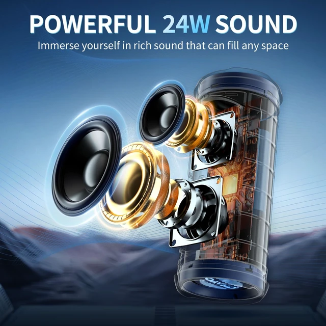 Alt view image 2 of 7 - OHAYO Portable Bluetooth Speaker, IPX7 Waterproof Wireless Speaker with 24W Stereo Sound, Active Extra Bass, Bluetooth 5.3, RGB Lights, Dual Pairing, Up to 30H Playtime for Home, Outdoor, Party