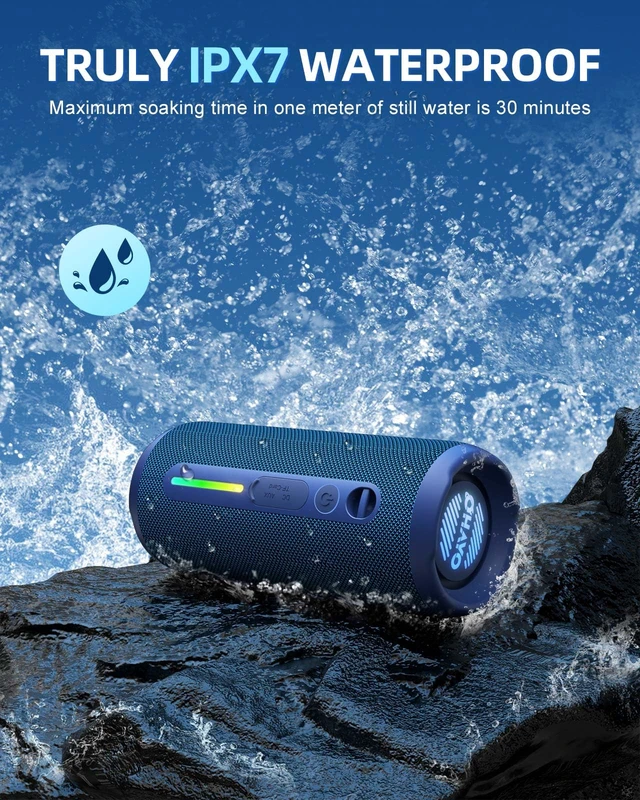 Alt view image 3 of 7 - OHAYO Portable Bluetooth Speaker, IPX7 Waterproof Wireless Speaker with 24W Stereo Sound, Active Extra Bass, Bluetooth 5.3, RGB Lights, Dual Pairing, Up to 30H Playtime for Home, Outdoor, Party