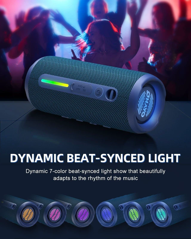 Alt view image 6 of 7 - OHAYO Portable Bluetooth Speaker, IPX7 Waterproof Wireless Speaker with 24W Stereo Sound, Active Extra Bass, Bluetooth 5.3, RGB Lights, Dual Pairing, Up to 30H Playtime for Home, Outdoor, Party