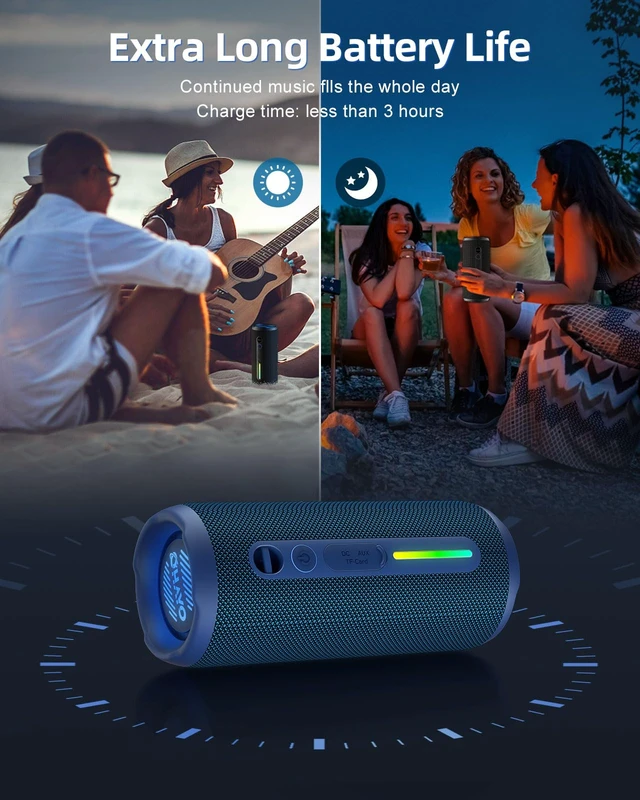 Alt view image 7 of 7 - OHAYO Portable Bluetooth Speaker, IPX7 Waterproof Wireless Speaker with 24W Stereo Sound, Active Extra Bass, Bluetooth 5.3, RGB Lights, Dual Pairing, Up to 30H Playtime for Home, Outdoor, Party