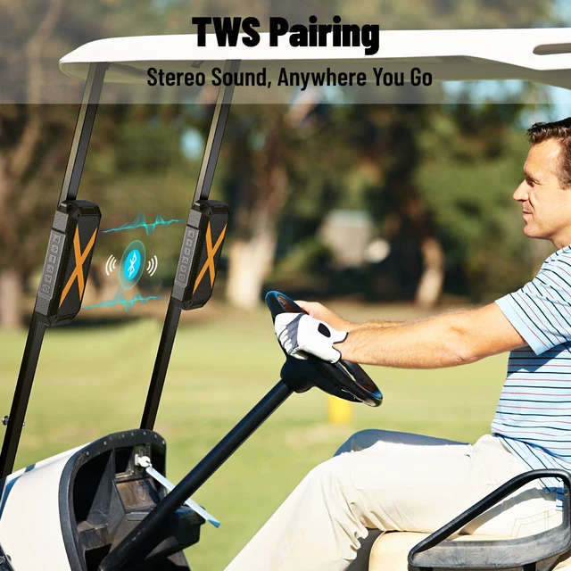 Alt view image 7 of 7 - Magnetic Golf Cart Bluetooth Speaker, Portable Jobsite Speakers, Black | Hands-Free Calls, 30H Battery Stereo Sound, IPX6 Waterproof, TWS, for Golfing, Camping, Outdoor