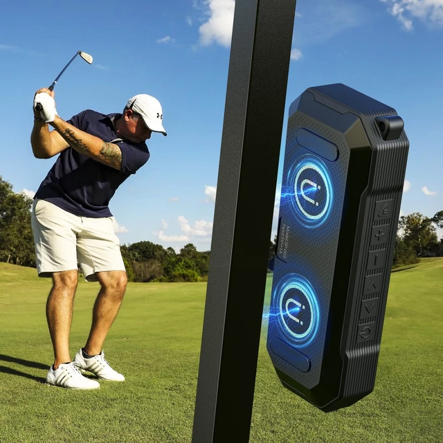 Alt view image 6 of 7 - Magnetic Golf Cart Bluetooth Speaker, Portable Jobsite Speakers, Black | Hands-Free Calls, 30H Battery Stereo Sound, IPX6 Waterproof, TWS, for Golfing, Camping, Outdoor
