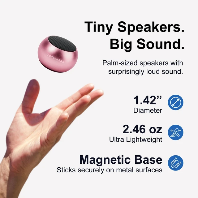 Alt view image 3 of 6 - Fashionit U Mini Bluetooth Speaker, Portable Small Magnetic, Pink | aluminum shell, magnetic base, golf cart mount, TWS stereo pair, 30 ft range, rechargeable, travel and gift use