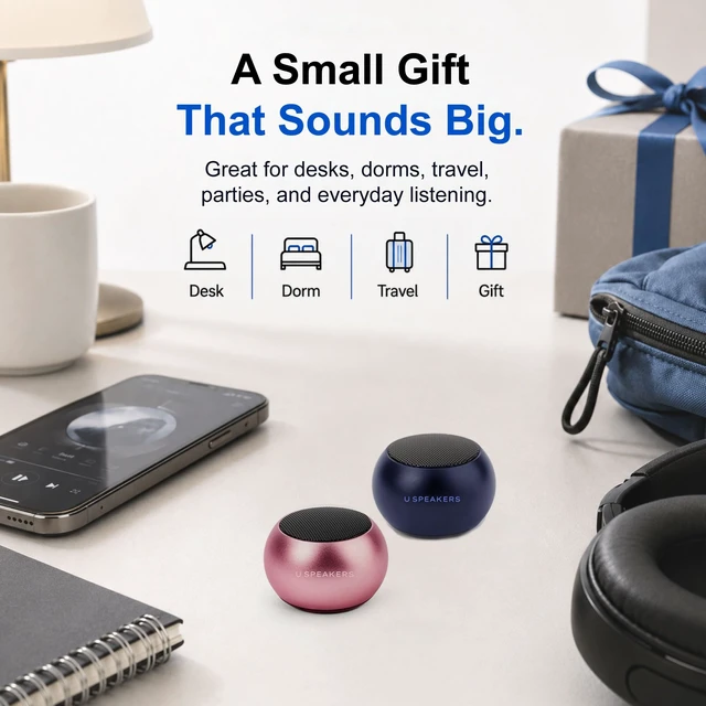 Alt view image 5 of 6 - Fashionit U Mini Bluetooth Speaker, Portable Small Magnetic, Pink | aluminum shell, magnetic base, golf cart mount, TWS stereo pair, 30 ft range, rechargeable, travel and gift use