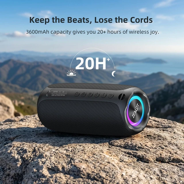 Alt view image 3 of 7 - ZEALOT 30W Max Portable Bluetooth Speaker with Deep Bass Stereo Sound/TWS Pairing/Bluetooth 5.4/3600mAh Capacity/RGB Colorful Lights for Home, Outdoor, CampingBlack