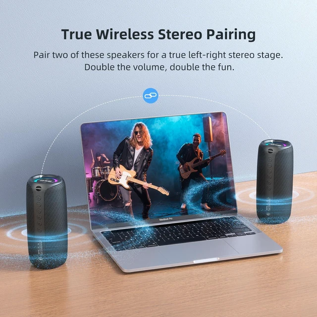 Alt view image 5 of 7 - ZEALOT 30W Max Portable Bluetooth Speaker with Deep Bass Stereo Sound/TWS Pairing/Bluetooth 5.4/3600mAh Capacity/RGB Colorful Lights for Home, Outdoor, CampingBlack