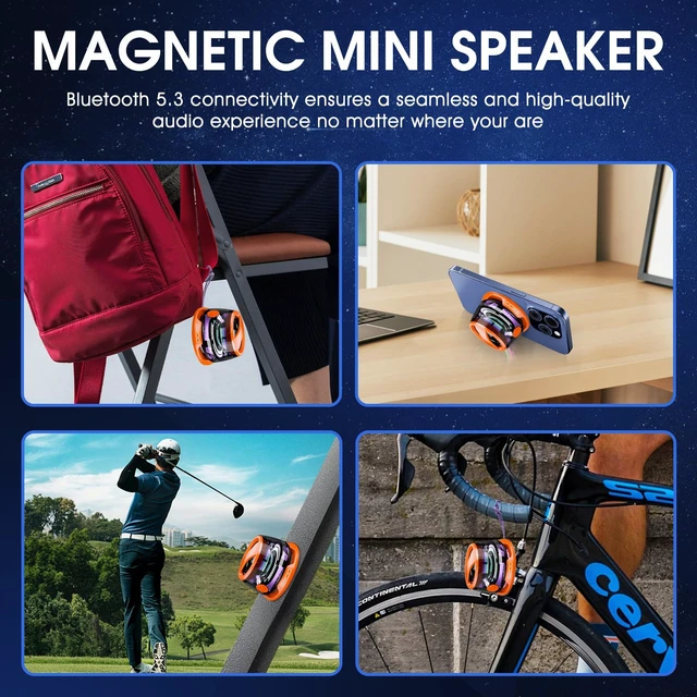 Alt view image 2 of 7 - Xpoovv Magnetic Bluetooth Speaker Mini Portable Speaker with RGB Lights, Phone Holder, Strong Magnet for Metal Surfaces Small Wireless Speaker for Teens, Travel, Outdoor, Gifts(2 Pack, Orange)
