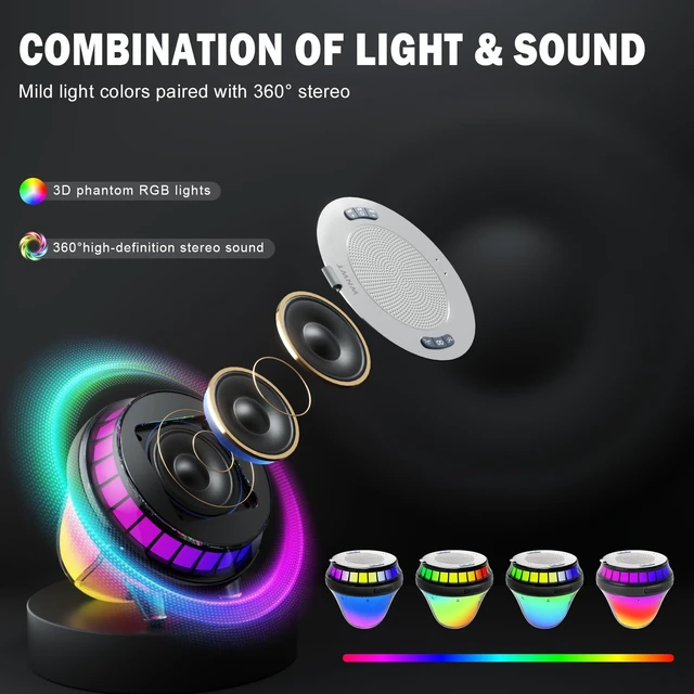 Alt view image 2 of 7 - WNWT Floating Speaker for Pool, IPX7 Waterproof Floating Hot Tub Speaker with Colorful Lights, 12W Stereo Loud Sound, TWS, Portable, Wireless Party Gifts for Shower, Spa, Beach