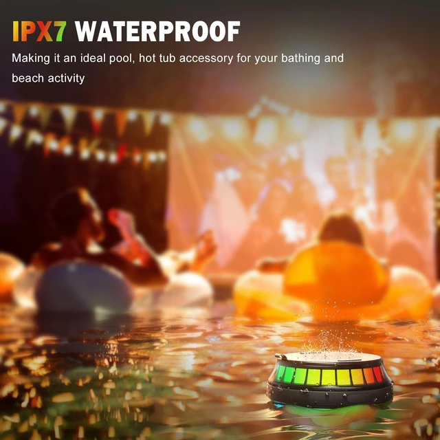 Alt view image 3 of 7 - WNWT Floating Speaker for Pool, IPX7 Waterproof Floating Hot Tub Speaker with Colorful Lights, 12W Stereo Loud Sound, TWS, Portable, Wireless Party Gifts for Shower, Spa, Beach