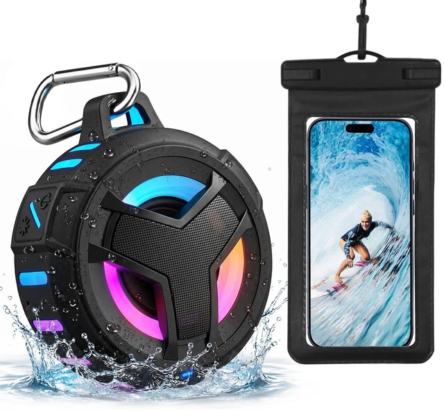 Main image of EBODA Bluetooth Shower Speaker with Waterproof Phone Pouch, Gifts for Men | Rugged & Ready for Any Wet Adventure, Stuff for Boat, Travel, Beach, Cruise Essentials, Touch Screen, Lanyard Included