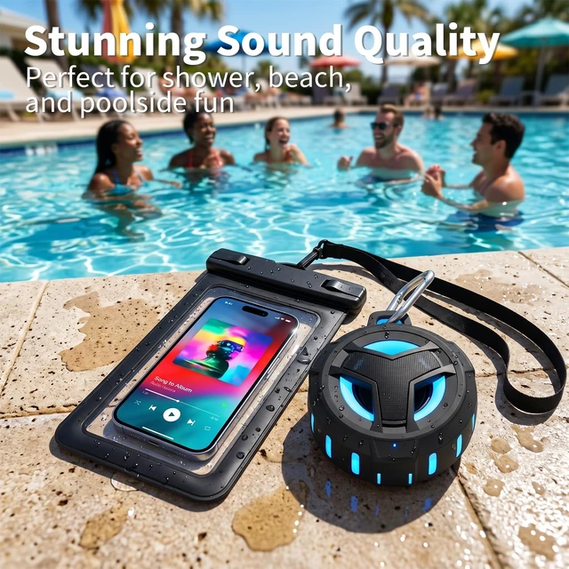 Alt view image 7 of 7 - EBODA Bluetooth Shower Speaker with Waterproof Phone Pouch, Gifts for Men | Rugged & Ready for Any Wet Adventure, Stuff for Boat, Travel, Beach, Cruise Essentials, Touch Screen, Lanyard Included