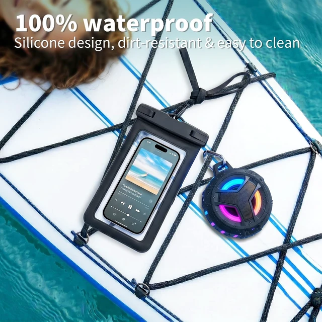 Alt view image 6 of 7 - EBODA Bluetooth Shower Speaker with Waterproof Phone Pouch, Gifts for Men | Rugged & Ready for Any Wet Adventure, Stuff for Boat, Travel, Beach, Cruise Essentials, Touch Screen, Lanyard Included