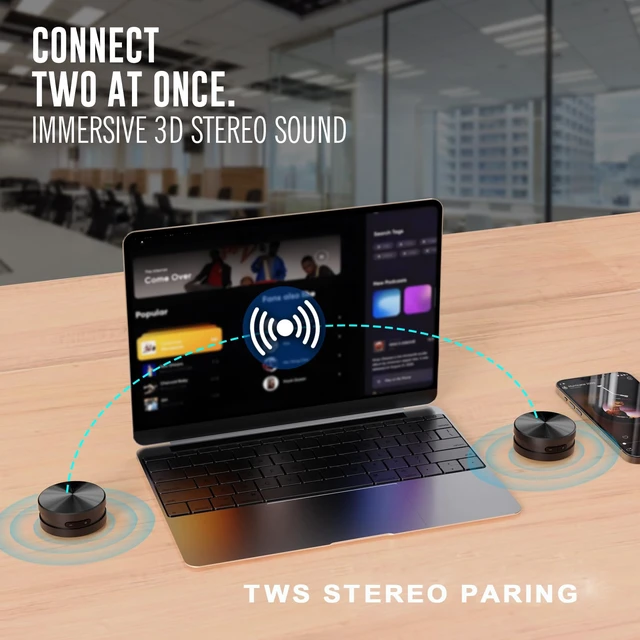 Alt view image 7 of 7 - Okjew 2 pcs Bone Conduction Speaker Bluetooth Vibration Speaker RMS 7.5W | 360° Surround Sound with Suction Cup 3D Stereo Audio for Bedroom, Kitchen, Office, Outdoor, TWS Pairing
