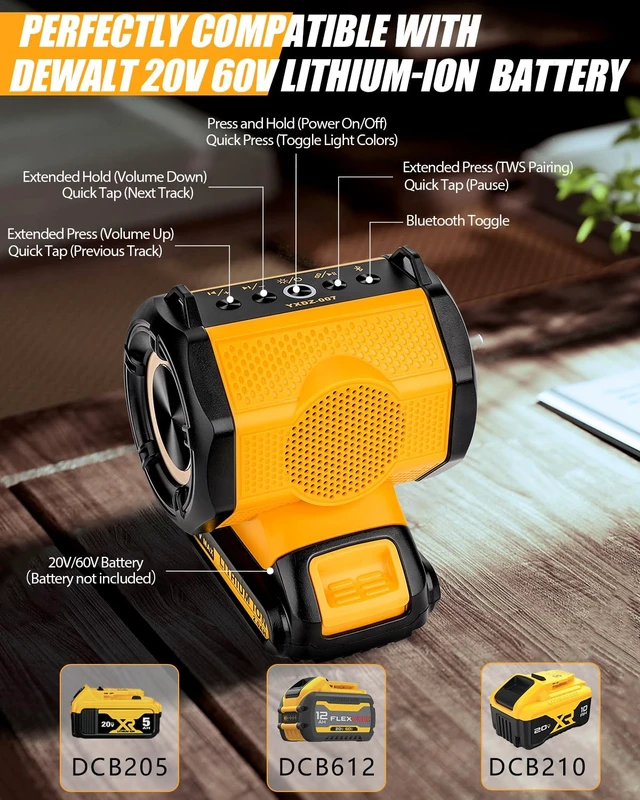 Alt view image 2 of 7 - Taingwei Bluetooth Speaker for Dewalt 20v 60v Battery,30W Cordless Small Speaker for Jobsites, Home and Party (Battery not Included)