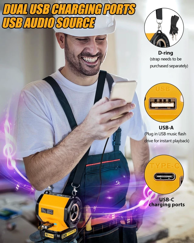 Alt view image 5 of 7 - Taingwei Bluetooth Speaker for Dewalt 20v 60v Battery,30W Cordless Small Speaker for Jobsites, Home and Party (Battery not Included)