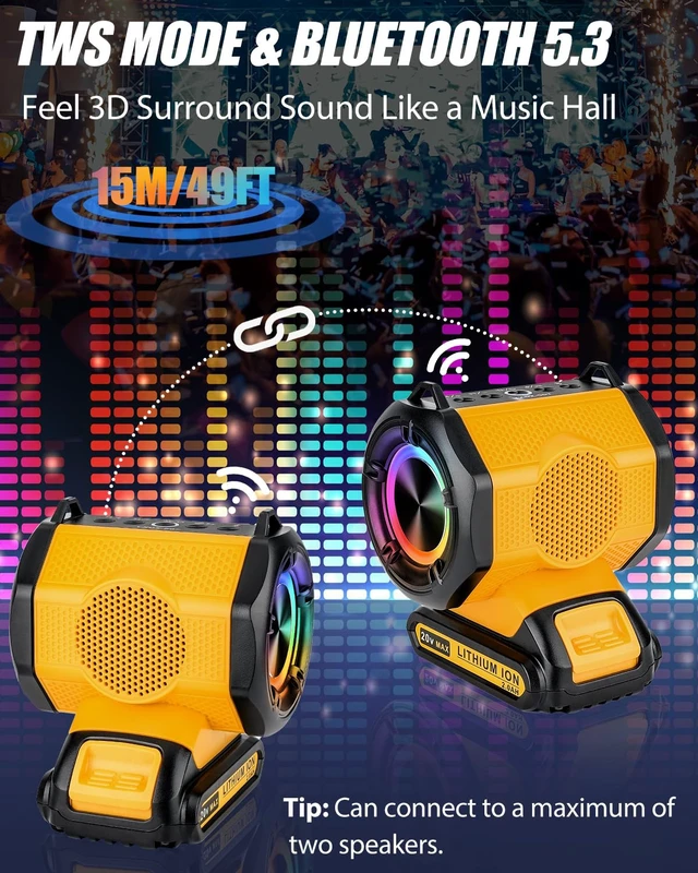 Alt view image 6 of 7 - Taingwei Bluetooth Speaker for Dewalt 20v 60v Battery,30W Cordless Small Speaker for Jobsites, Home and Party (Battery not Included)