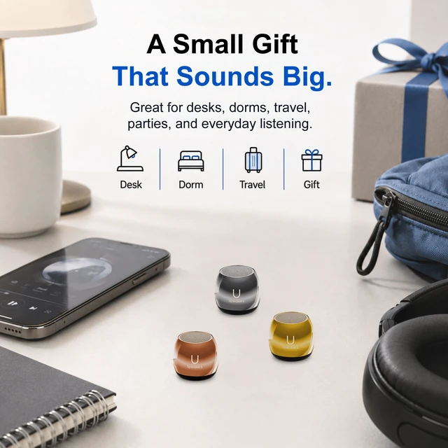 Alt view image 6 of 7 - Fashionit U Micro, Mini Bluetooth Speaker with Mic, Portable, Hematite | mini bluetooth speaker, under pillow use, coin sized, rechargeable, TWS pairing