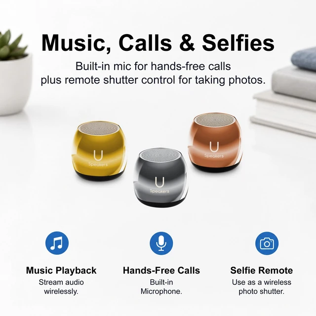 Alt view image 7 of 7 - Fashionit U Micro, Mini Bluetooth Speaker with Mic, Portable, Hematite | mini bluetooth speaker, under pillow use, coin sized, rechargeable, TWS pairing