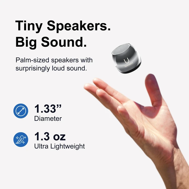 Alt view image 3 of 7 - Fashionit U Micro, Mini Bluetooth Speaker with Mic, Portable, Hematite | mini bluetooth speaker, under pillow use, coin sized, rechargeable, TWS pairing