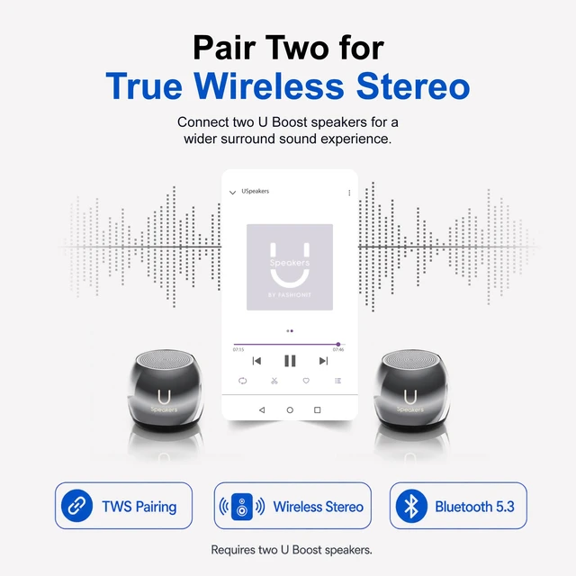 Alt view image 4 of 7 - Fashionit U Micro, Mini Bluetooth Speaker with Mic, Portable, Hematite | mini bluetooth speaker, under pillow use, coin sized, rechargeable, TWS pairing