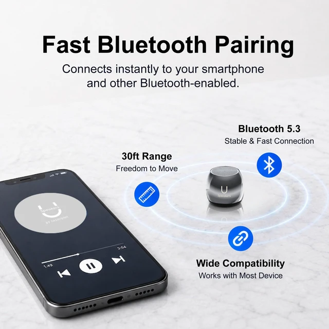 Alt view image 5 of 7 - Fashionit U Micro, Mini Bluetooth Speaker with Mic, Portable, Hematite | mini bluetooth speaker, under pillow use, coin sized, rechargeable, TWS pairing