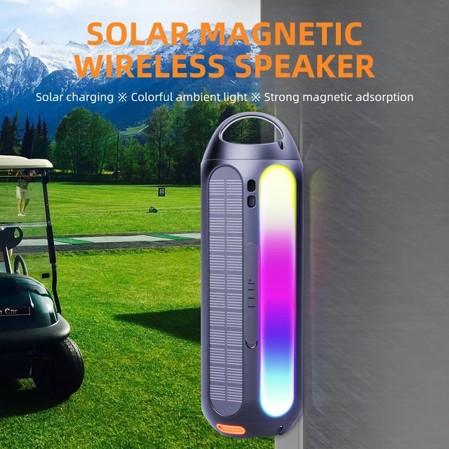 Alt view image 3 of 7 - CYBORIS Solar Power Magnetic Golf Bluetooth Speaker, 30W Golf Speaker Outdoor Portable Wireless Speakers IPX6 Waterproof with LED RGB Lights 30H Playtime Deep Bass for Golf Cart Gifts, Beach, Hiking