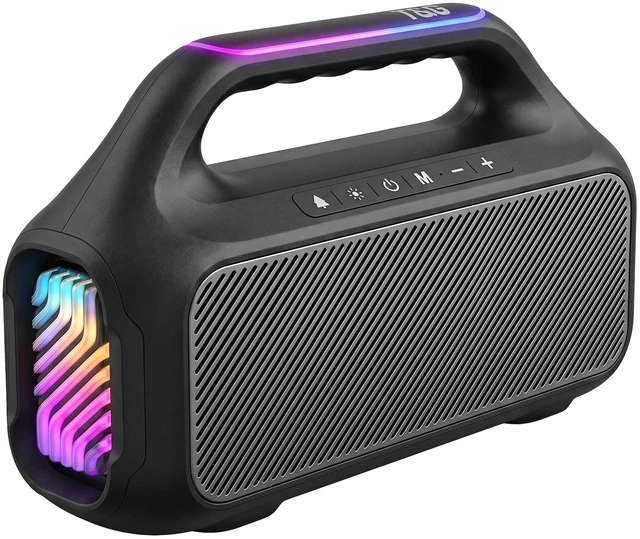 Main image of T&G Portable Bluetooth Speaker with Handle, IPX5 Waterproof | IPX5 Waterproof, 4500mAh Long Battery Life, RGB LED Lights, Loud Stereo Sound for Outdoor, Party, Camping & Home , BLACK