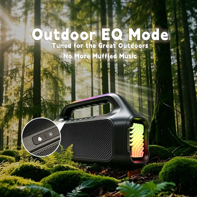 Alt view image 3 of 7 - T&G Portable Bluetooth Speaker with Handle, IPX5 Waterproof | IPX5 Waterproof, 4500mAh Long Battery Life, RGB LED Lights, Loud Stereo Sound for Outdoor, Party, Camping & Home , BLACK