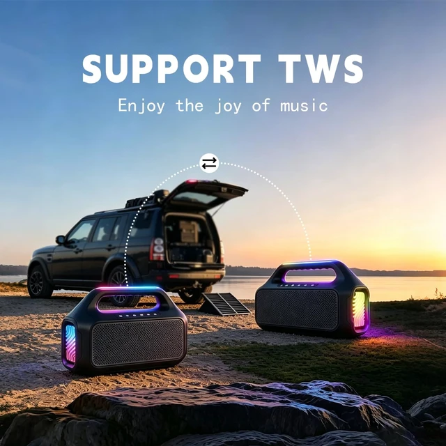 Alt view image 6 of 7 - T&G Portable Bluetooth Speaker with Handle, IPX5 Waterproof | IPX5 Waterproof, 4500mAh Long Battery Life, RGB LED Lights, Loud Stereo Sound for Outdoor, Party, Camping & Home , BLACK