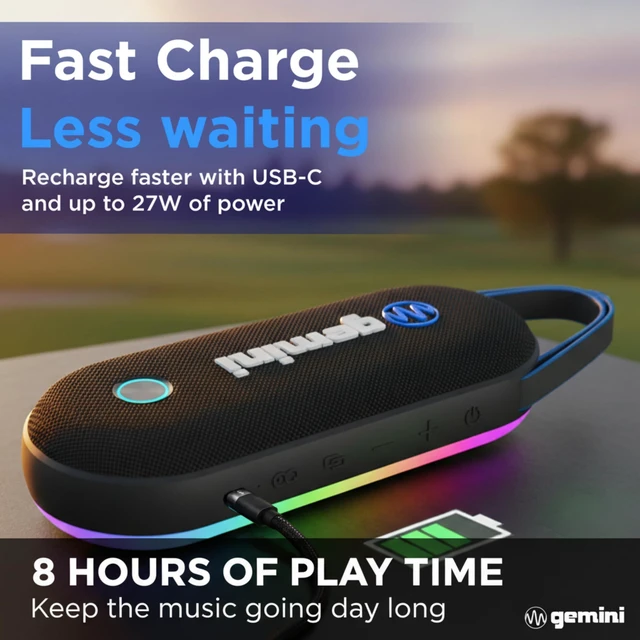 Alt view image 3 of 7 - Gemini Magnetic Bluetooth Golf Cart Speaker, Waterproof (BeatGrip Pro) | Magnetic golf cart speaker, waterproof - 8 hr battery, USB-C - 8 LED modes, mic - multi-link to 50