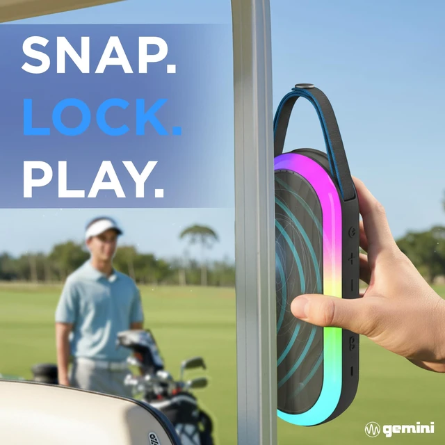 Alt view image 5 of 7 - Gemini Magnetic Bluetooth Golf Cart Speaker, Waterproof (BeatGrip Pro) | Magnetic golf cart speaker, waterproof - 8 hr battery, USB-C - 8 LED modes, mic - multi-link to 50