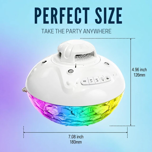 Alt view image 2 of 7 - Skywin Floating Pool Speaker with Fountain & RGB Lights, 24H Playtime | 3 in 1 Bluetooth 5.4 Waterproof Speaker, 10000mAh BatteryIP68 Shower Speaker,Inflatable Hot Tub Accessories