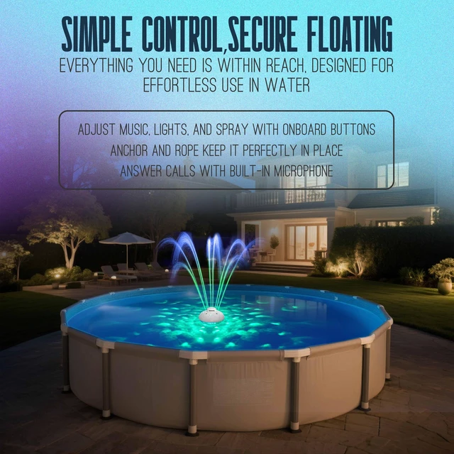 Alt view image 5 of 7 - Skywin Floating Pool Speaker with Fountain & RGB Lights, 24H Playtime | 3 in 1 Bluetooth 5.4 Waterproof Speaker, 10000mAh BatteryIP68 Shower Speaker,Inflatable Hot Tub Accessories