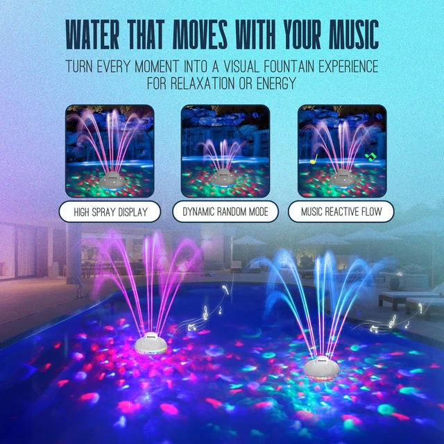 Alt view image 6 of 7 - Skywin Floating Pool Speaker with Fountain & RGB Lights, 24H Playtime | 3 in 1 Bluetooth 5.4 Waterproof Speaker, 10000mAh BatteryIP68 Shower Speaker,Inflatable Hot Tub Accessories