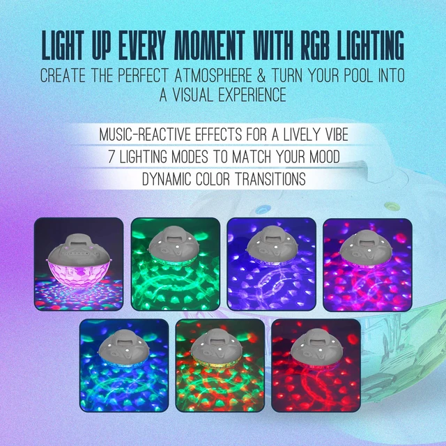 Alt view image 7 of 7 - Skywin Floating Pool Speaker with Fountain & RGB Lights, 24H Playtime | 3 in 1 Bluetooth 5.4 Waterproof Speaker, 10000mAh BatteryIP68 Shower Speaker,Inflatable Hot Tub Accessories
