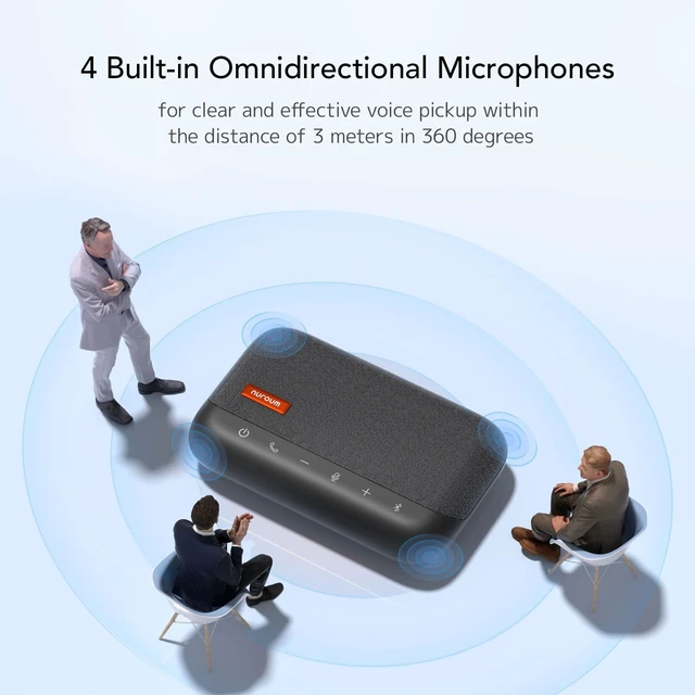 Alt view image 5 of 7 - NUROUM A15 Bluetooth Conference Speaker and Microphone, Daisy Chain, Grey | Portable Wireless Speakerphone, 360° Noise Cancelling Voice Pickup, Daisy Chian for Computer/Laptop via Bluetooth/Dongle/USB