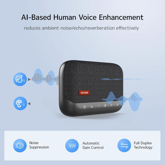 Alt view image 6 of 7 - NUROUM A15 Bluetooth Conference Speaker and Microphone, Daisy Chain, Grey | Portable Wireless Speakerphone, 360° Noise Cancelling Voice Pickup, Daisy Chian for Computer/Laptop via Bluetooth/Dongle/USB