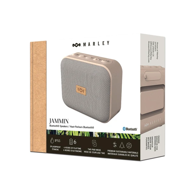 Alt view image 7 of 7 - House of Marley Jammin' Portable Bluetooth Speaker, IPX5 Splashproof, 6-Hour Playtime, TWS Pair Mode, Eco-Friendly Design with Recycled Materials, Includes Lanyard, Compact Size (Cream)