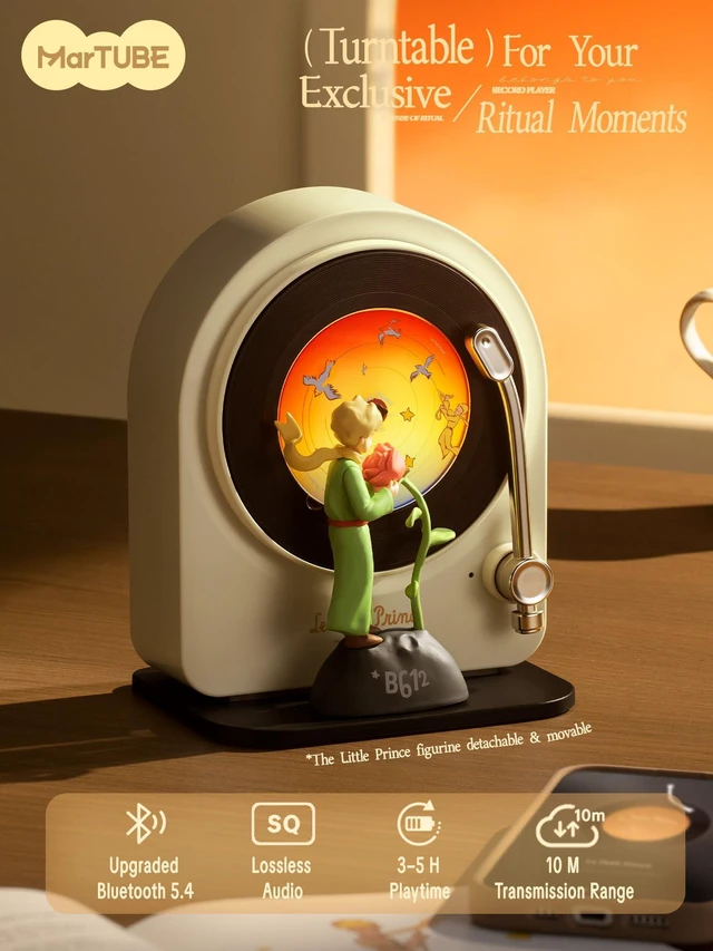 Alt view image 2 of 7 - MARTUBE The Little Prince Retro Record Player Bluetooth Speaker | Officially Licensed Design| Retro Record Player| 2 Interchangeable Discs| Breathing Light| Toggle Switch| BT 5.4| Gift Box
