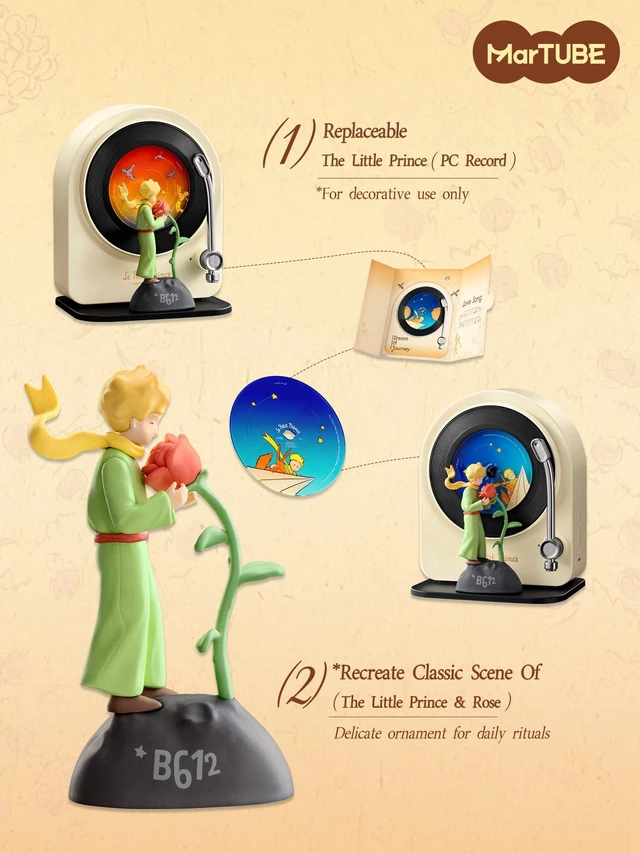 Alt view image 5 of 7 - MARTUBE The Little Prince Retro Record Player Bluetooth Speaker | Officially Licensed Design| Retro Record Player| 2 Interchangeable Discs| Breathing Light| Toggle Switch| BT 5.4| Gift Box