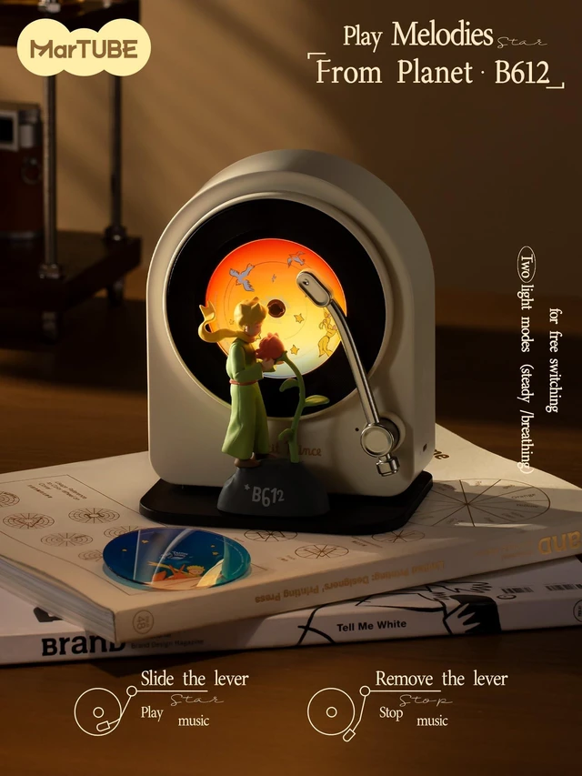 Alt view image 4 of 7 - MARTUBE The Little Prince Retro Record Player Bluetooth Speaker | Officially Licensed Design| Retro Record Player| 2 Interchangeable Discs| Breathing Light| Toggle Switch| BT 5.4| Gift Box