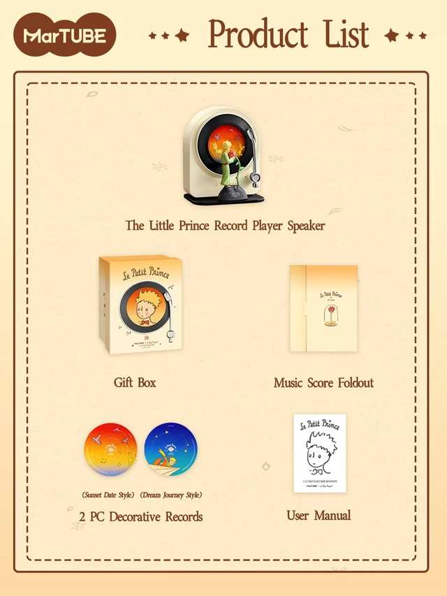 Alt view image 6 of 7 - MARTUBE The Little Prince Retro Record Player Bluetooth Speaker | Officially Licensed Design| Retro Record Player| 2 Interchangeable Discs| Breathing Light| Toggle Switch| BT 5.4| Gift Box