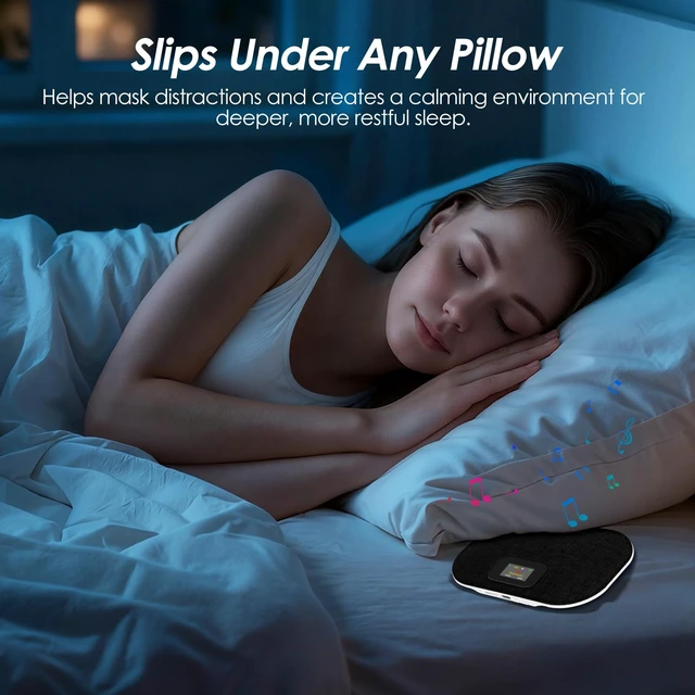 Alt view image 3 of 7 - Under Pillow Speaker for Sleeping with LED Display, Black | Smart LED Display: Time, Lyrics, Battery Status & Volume Level. Built-in 500mAh Battery. 11mm Ultra-Flat. TF Card MP3 Player.