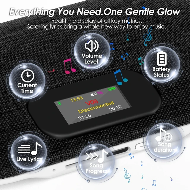 Alt view image 5 of 7 - Under Pillow Speaker for Sleeping with LED Display, Black | Smart LED Display: Time, Lyrics, Battery Status & Volume Level. Built-in 500mAh Battery. 11mm Ultra-Flat. TF Card MP3 Player.