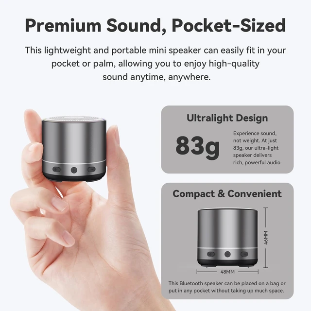Alt view image 6 of 7 - Mini Bluetooth Speaker, 2026 Ultra-Light Mini Bluetooth Speaker, IP7 Waterproof Brief Design, Small Shower Travel Speaker for Outdoor, 8H Playtime, Perfect for Backpacking, Bike, Beach & Gift Gray