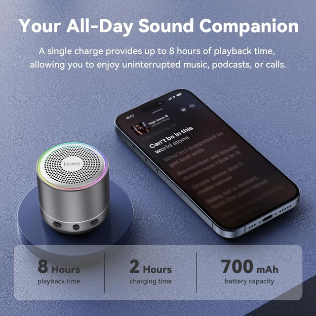 Alt view image 5 of 7 - Mini Bluetooth Speaker, 2026 Ultra-Light Mini Bluetooth Speaker, IP7 Waterproof Brief Design, Small Shower Travel Speaker for Outdoor, 8H Playtime, Perfect for Backpacking, Bike, Beach & Gift Gray